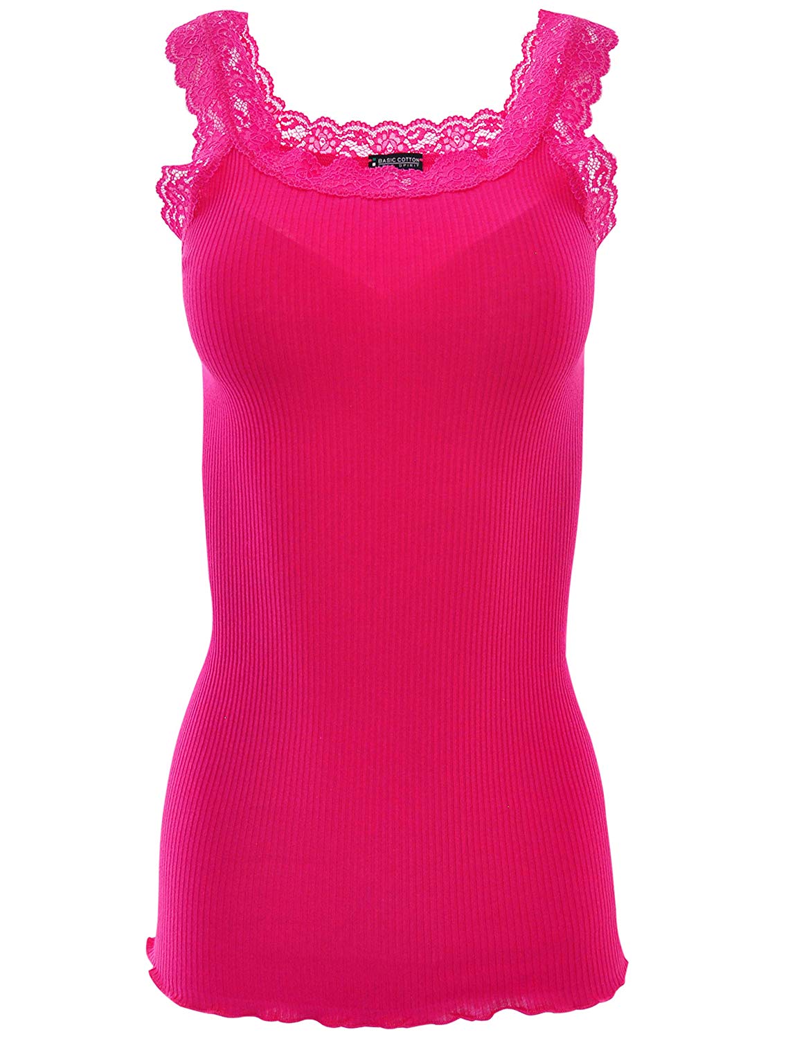 BASIC COTTON Free Spirit Premium Cotton Women's Lace Trim Tank Top