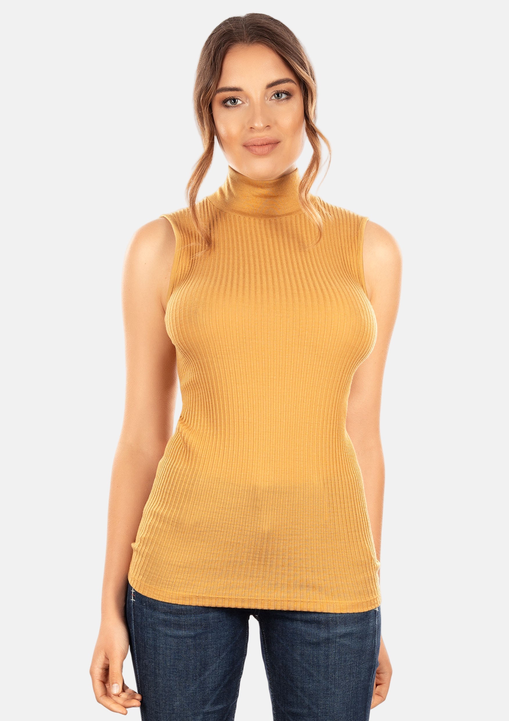 EGI Exclusive Collections Merino Wool Blend Mock Neck Sleeveless Top | 8208