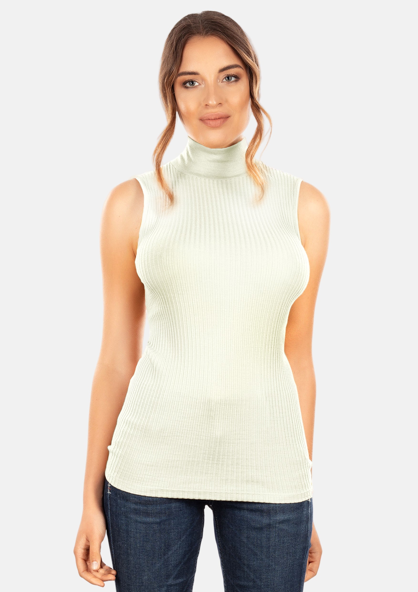 EGI Exclusive Collections Merino Wool Blend Mock Neck Sleeveless Top | 8208
