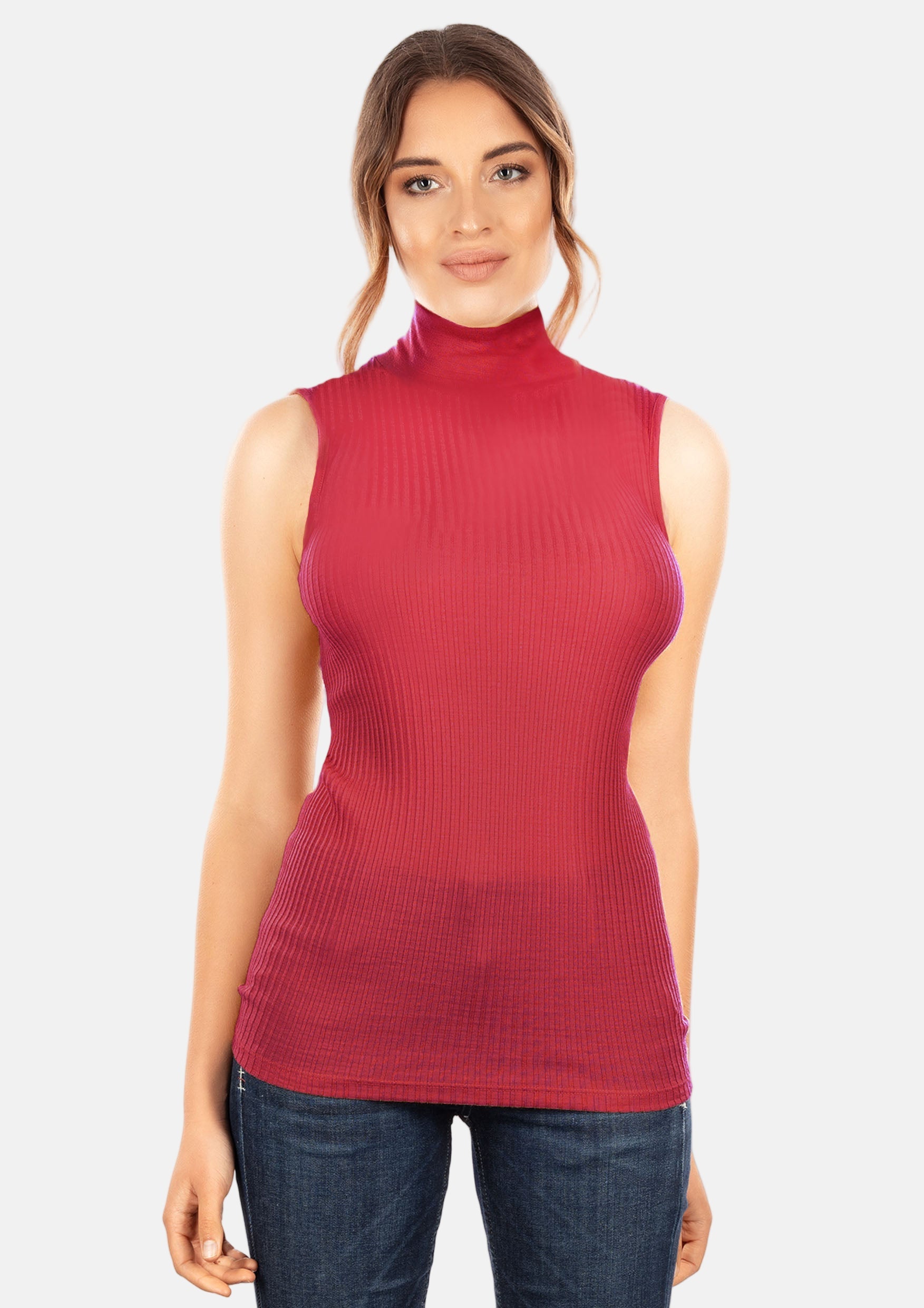 EGI Exclusive Collections Merino Wool Blend Mock Neck Sleeveless Top | 8208