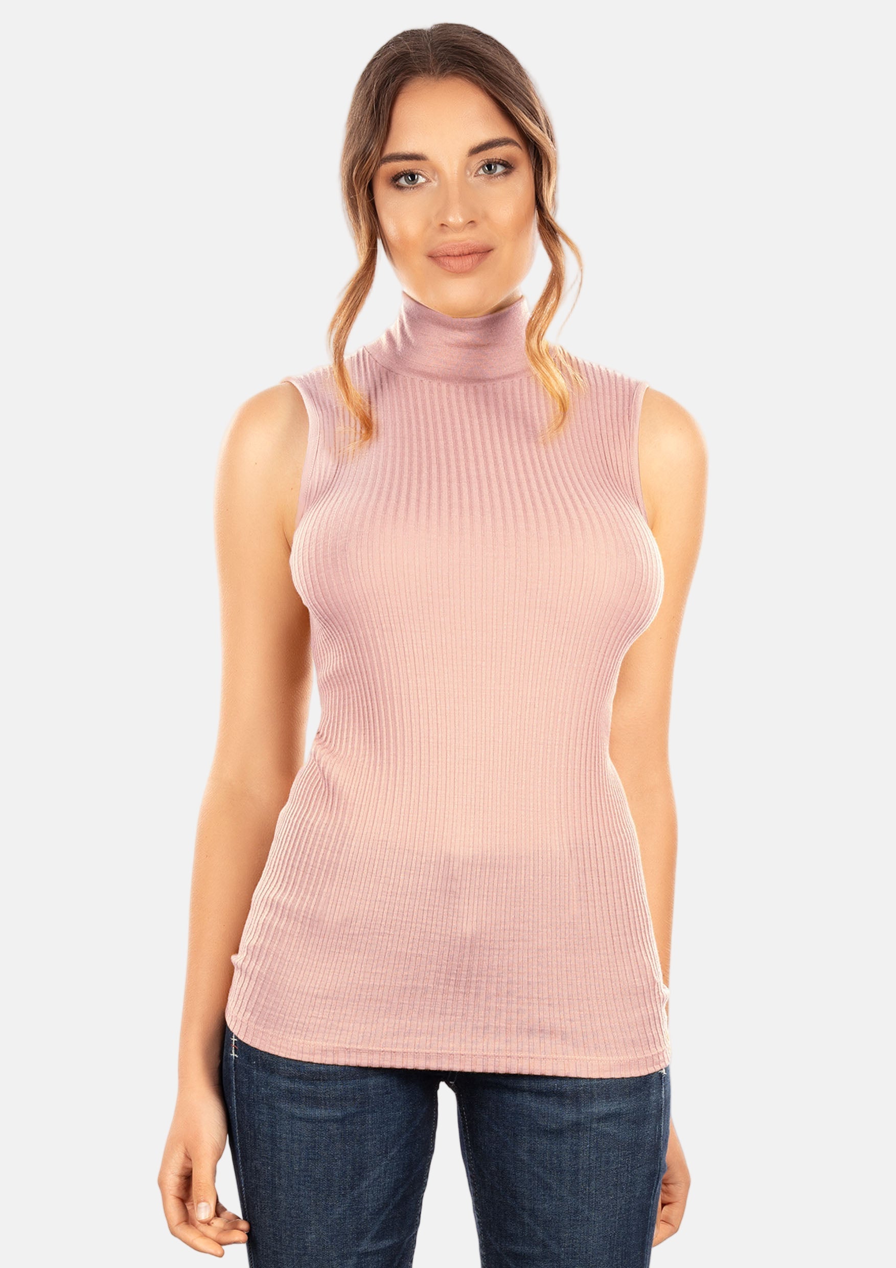 EGI Exclusive Collections Merino Wool Blend Mock Neck Sleeveless Top | 8208