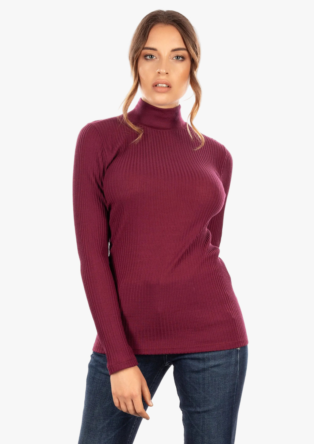 EGI Exclusive Collections Merino Wool Blend Mock Neck Top with Long Sleeves