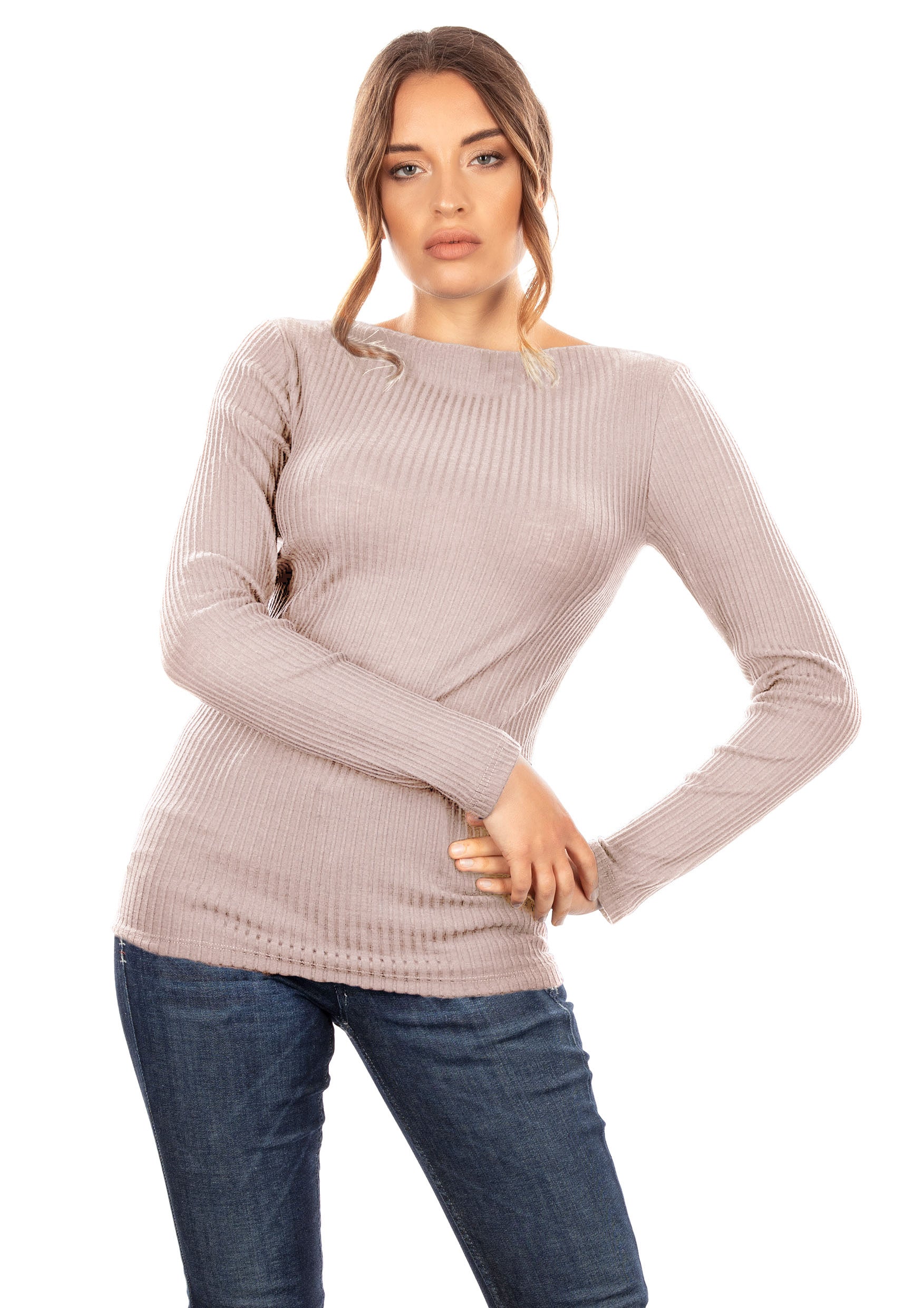 EGI Exclusive Collections Merino Wool Blend Boat Neck Top with Long Sleeves