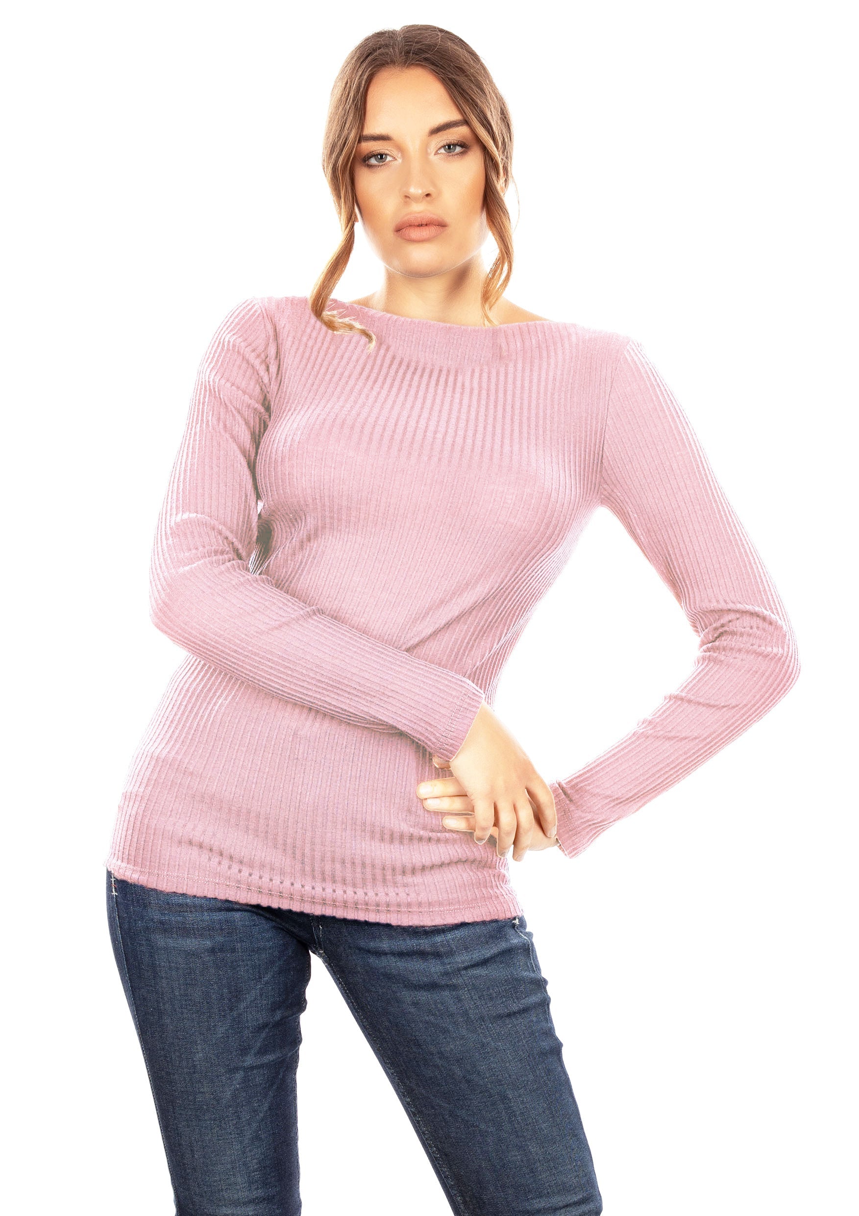 EGI Exclusive Collections Merino Wool Blend Boat Neck Top with Long Sleeves