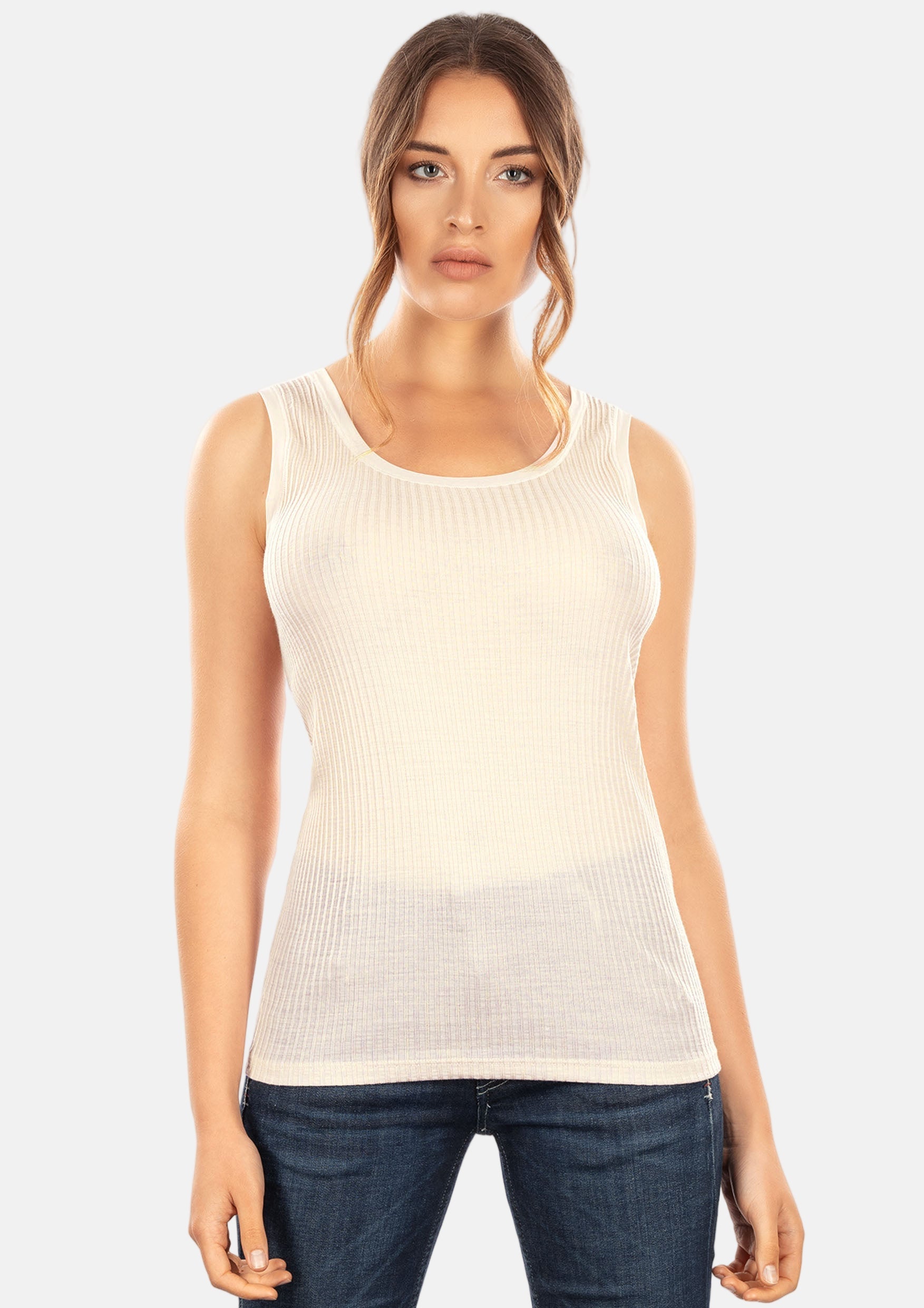 EGI Exclusive Collections Merino Wool Blend Tank Top with Tulle Trim