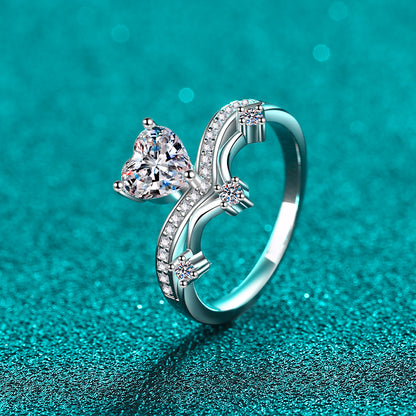 Heart Shape 1 Ct Moissanite Zircon Silver Ring