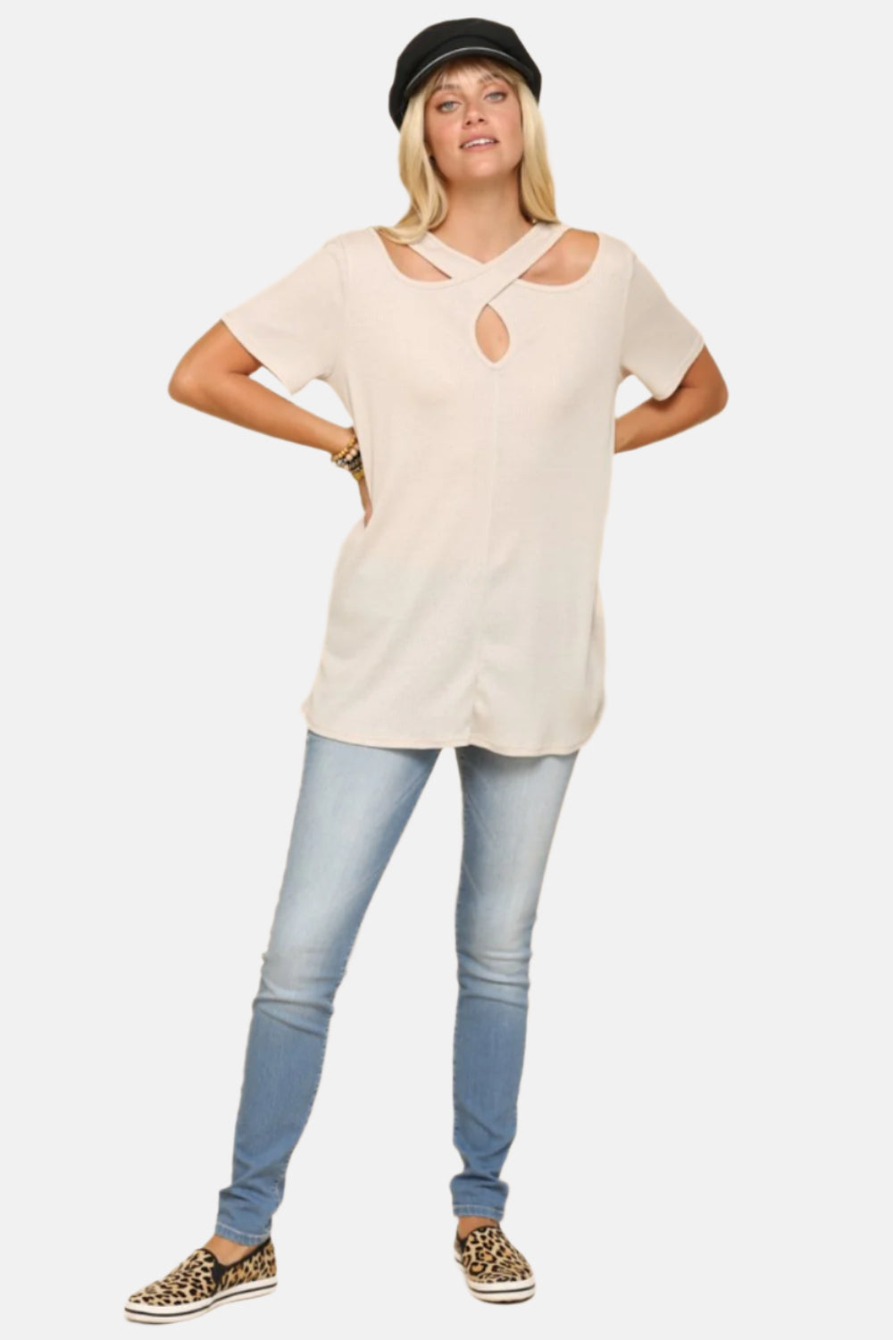 Crisscross Cutout Short Sleeve T-Shirt