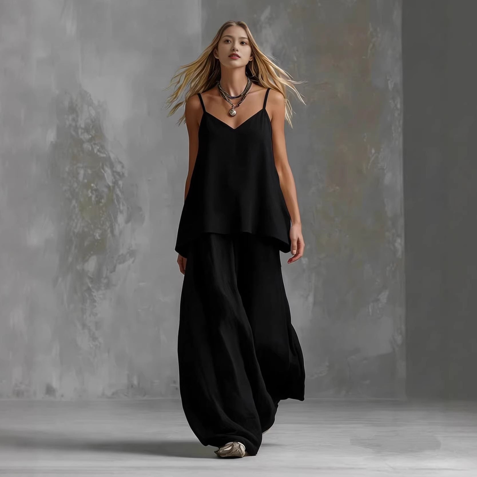 Women's Sleeveless Elegant Pantsuit | Off-Shoulder 2-Piece Suit Set