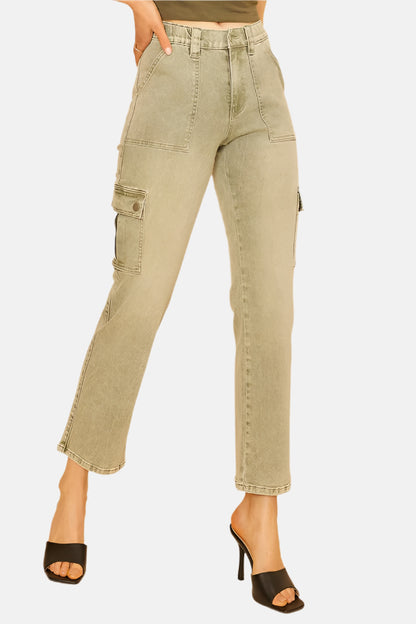 Straight Leg Jeans with Cargo Pockets Sage