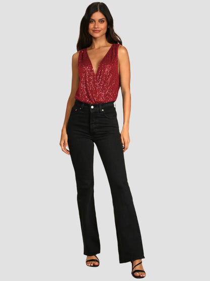 Sequin Surplice Sleeveless Bodysuit