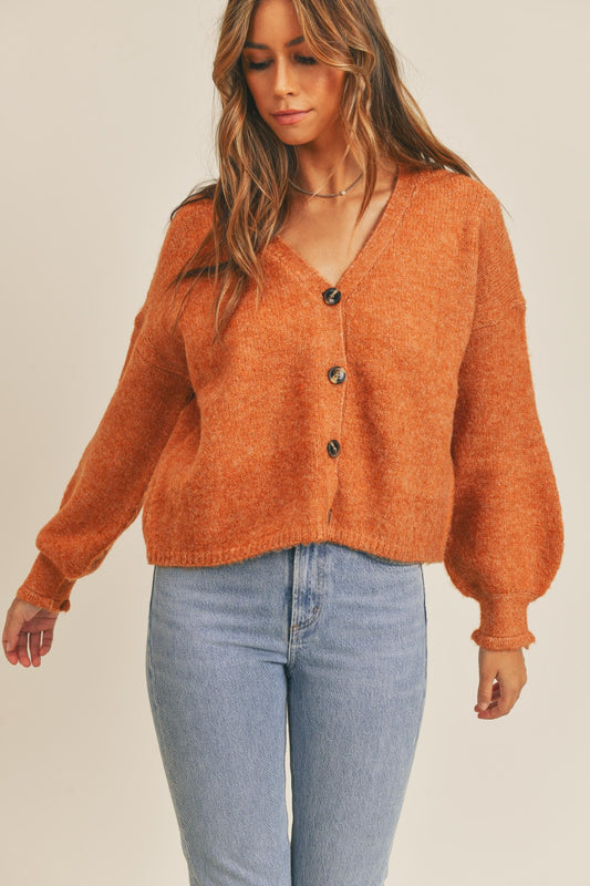 Button Down Sweater Cardigan Rust Brown