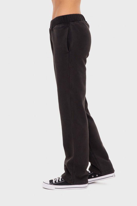 Elastic Waist Fleece Pants with Pockets Black