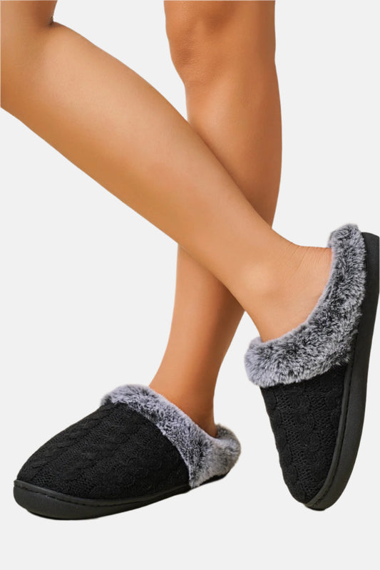 Cable-Knit Fluff Round Toe Slippers