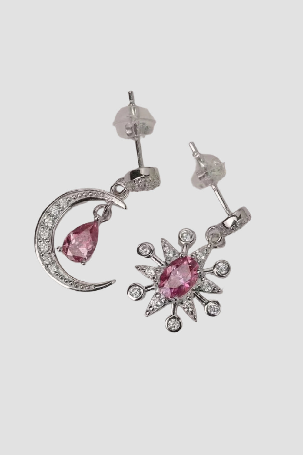 Moon & Star Earrings with Pink 2 Ct Moissanite