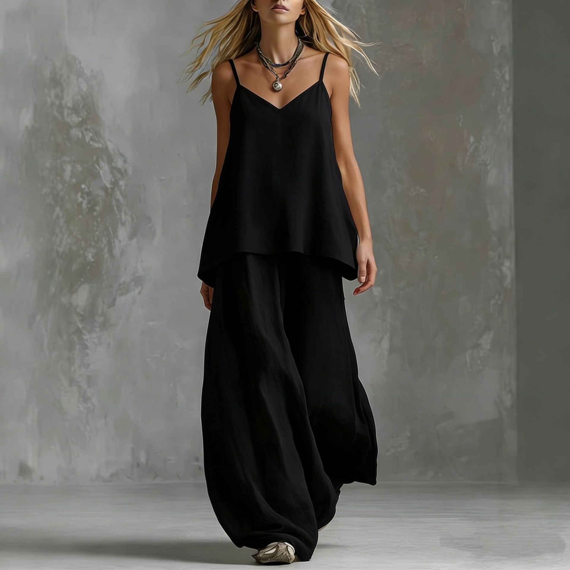Women's Sleeveless Elegant Pantsuit | Off-Shoulder 2-Piece Suit Set
