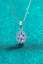 Blue Oval 1 Ct Moissanite Silver Pendant Necklace