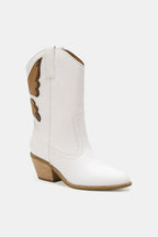 White Butterfly Cut Detail Point Toe Boots