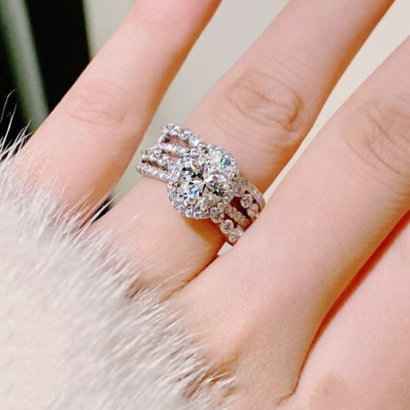Layered Ring with 3 Ct Moissanite & CZ in Sterling Silver