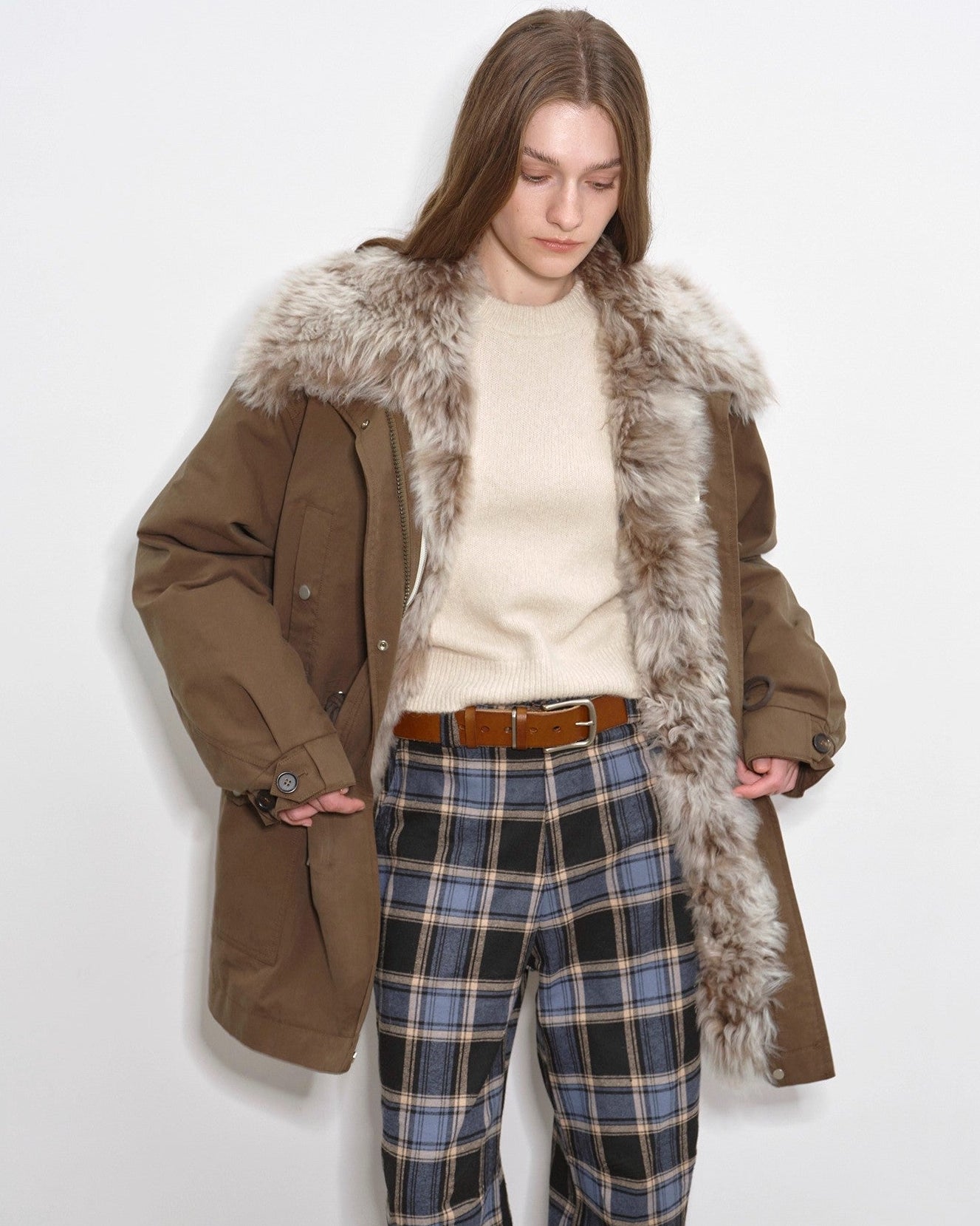 Fireladyfur Women’s Goose Down Parka Coat with Toscana Shearling Fur