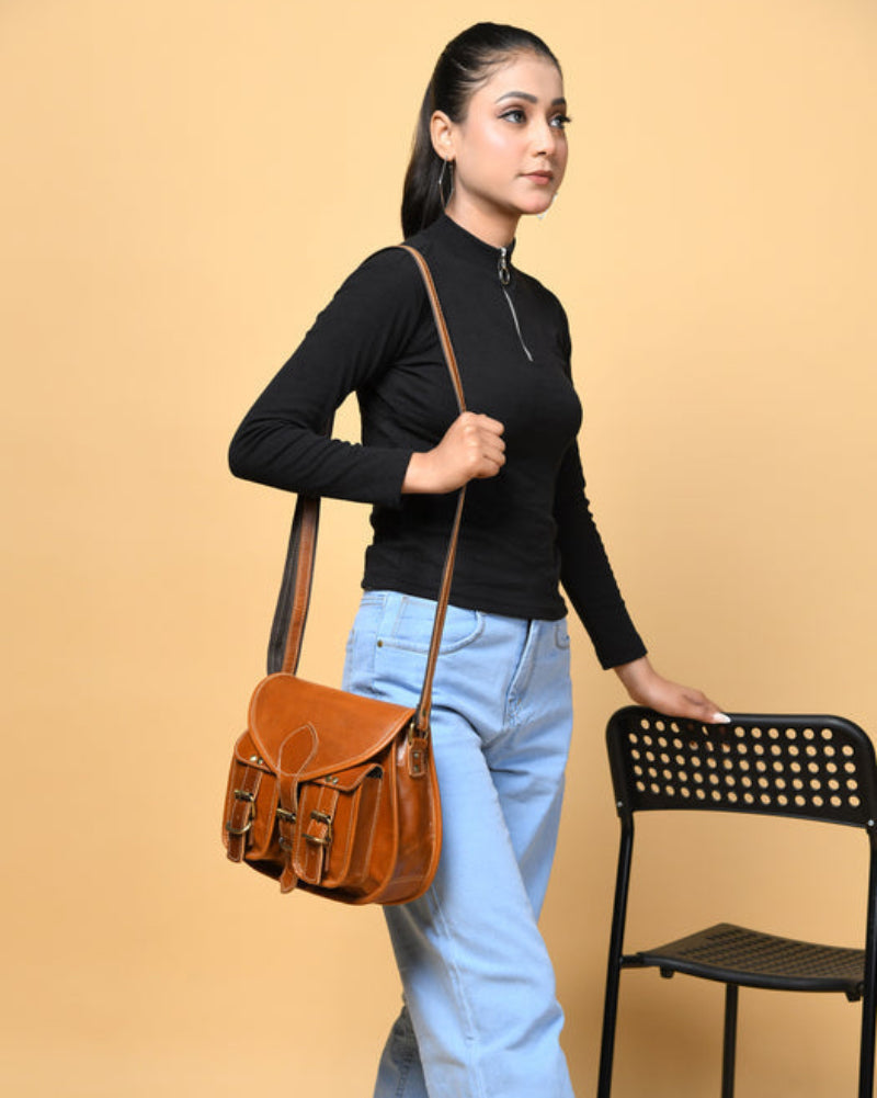 Two Pocket Leather Sling Bag