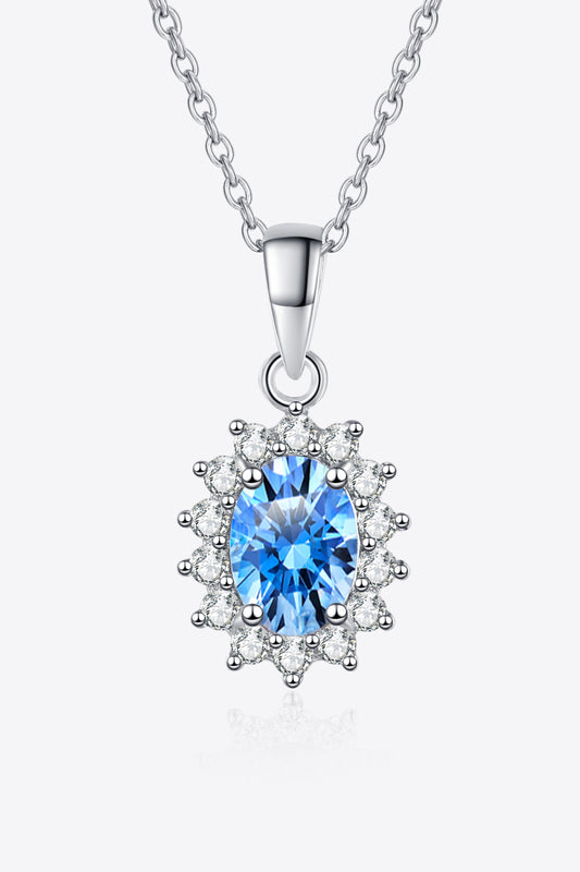 Blue Oval 1 Ct Moissanite Silver Pendant Necklace