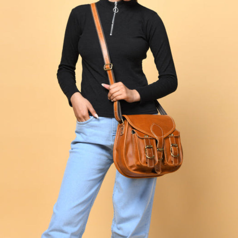 Two Pocket Leather Sling Bag