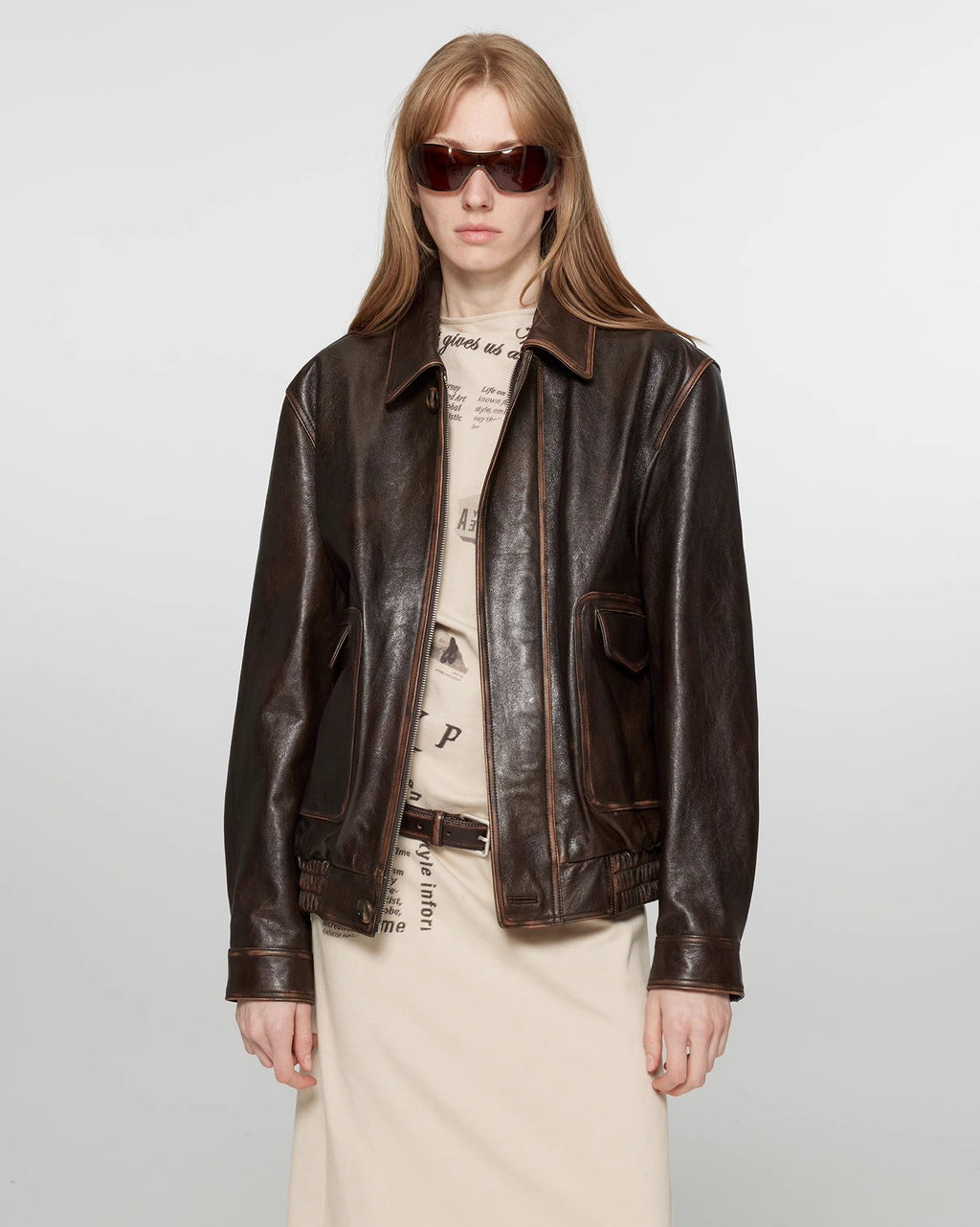 Fireladyfur Women's Vintage Brown Aviator Style Leather Jacket 'South City Old Lane'