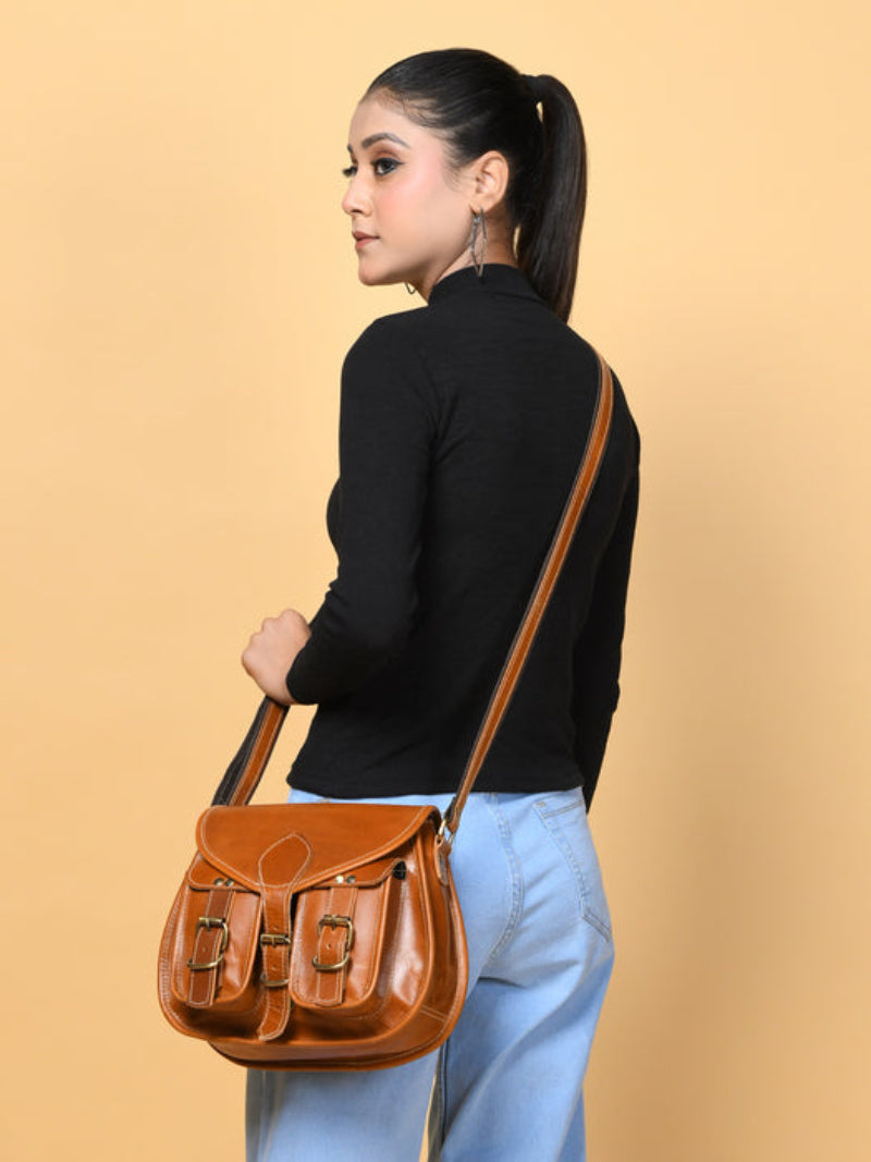 Two Pocket Leather Sling Bag