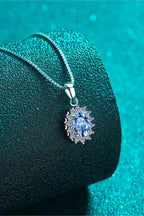 Blue Oval 1 Ct Moissanite Silver Pendant Necklace