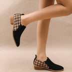 Women's Retro Color-Block Slip-On Heels | Round Toe Mid Heel Dress Shoes