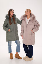 Genuine Polar Fox Trim Bio Down Coat | Sage