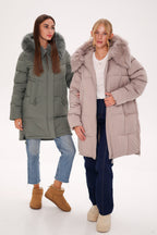 Genuine Polar Fox Trim Bio Down Coat | Sage