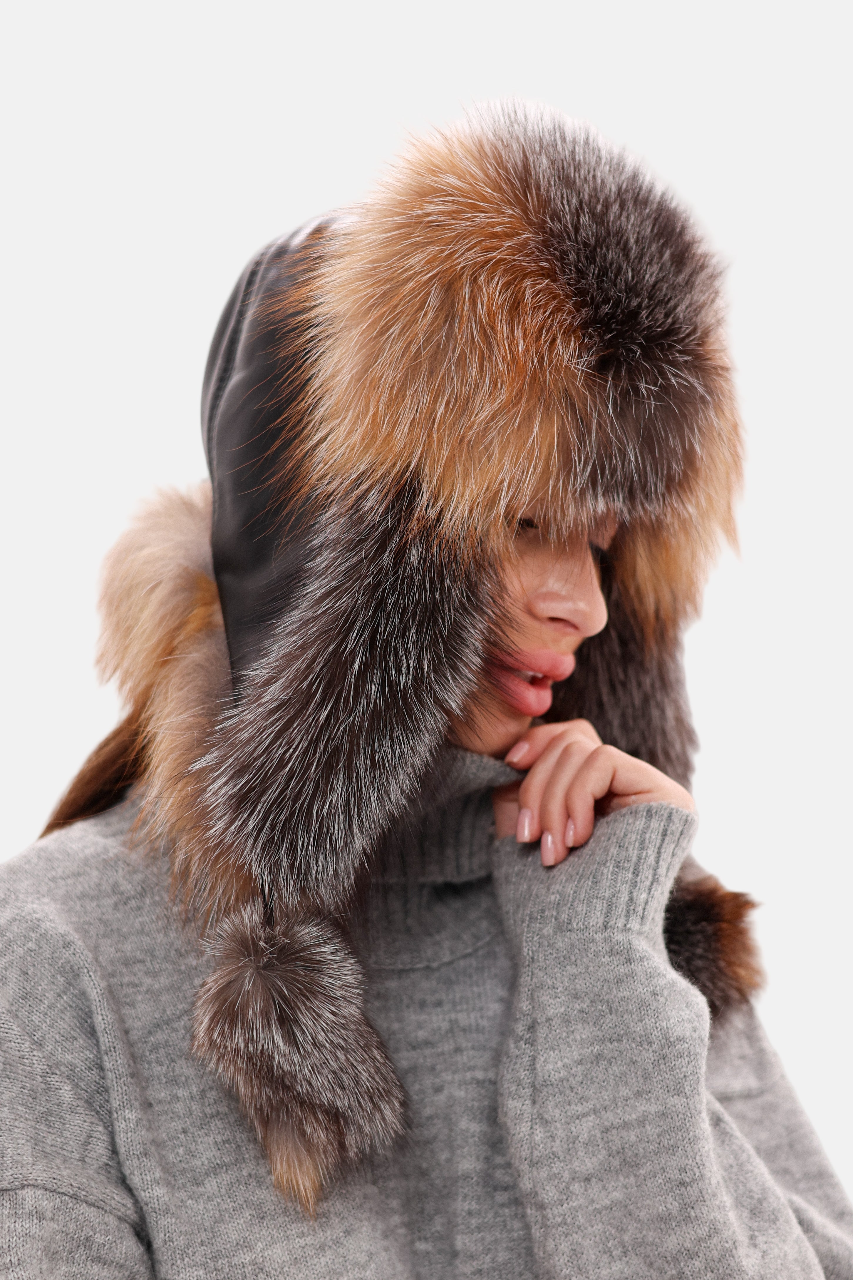 Genuine Silver Fox Fur Leather Hat