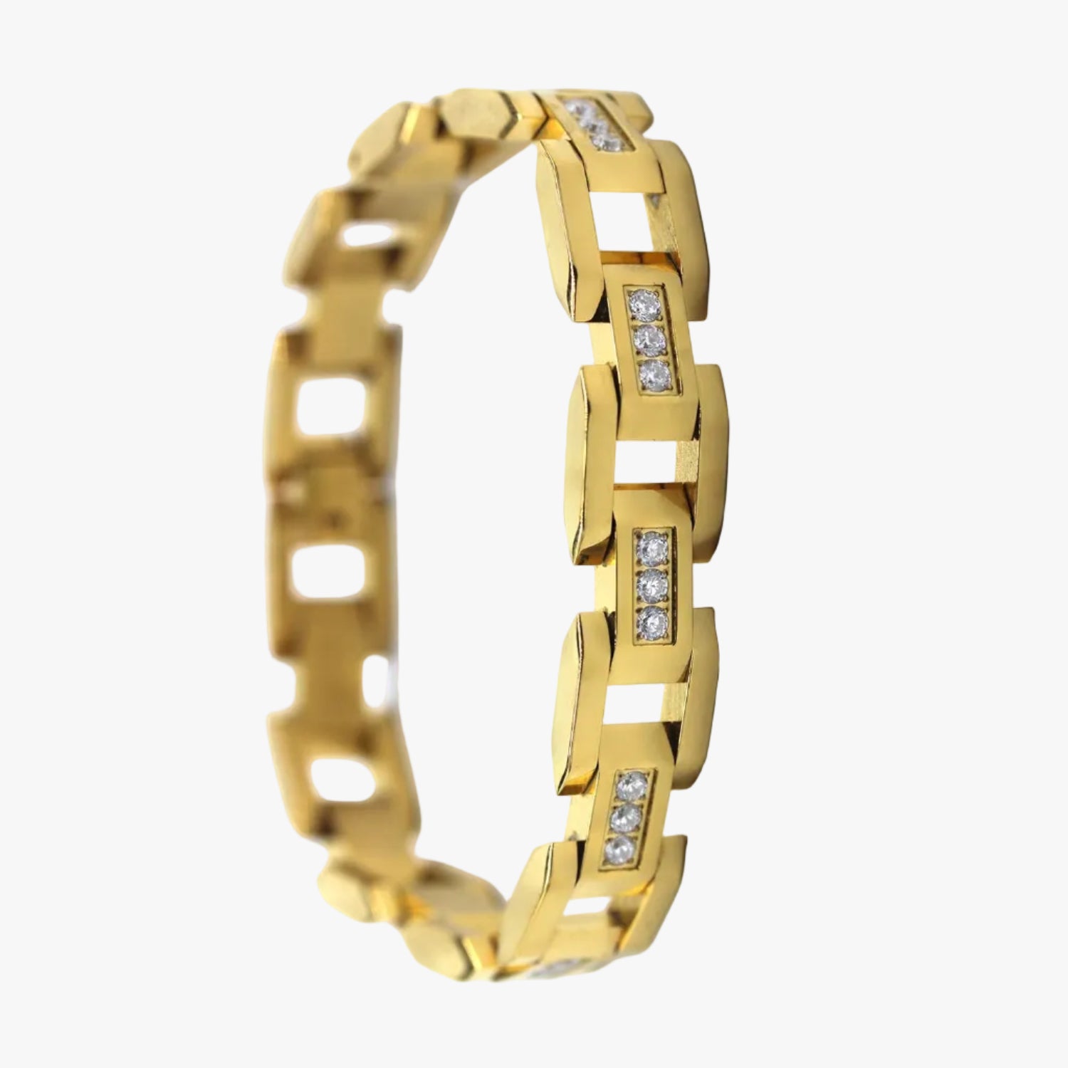 Cubic Zirconia Men's Bracelet 14K Gold Plated Wrist Band 8.5"