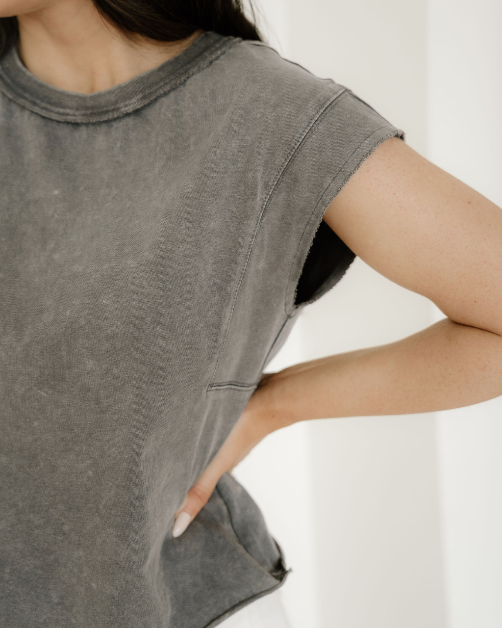 Mineral Wash Boxy Fit Cotton Tank Top | Gray