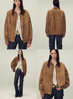 Fireladyfur Women's Top-Grain Sheepskin Leather/Suede Jacket