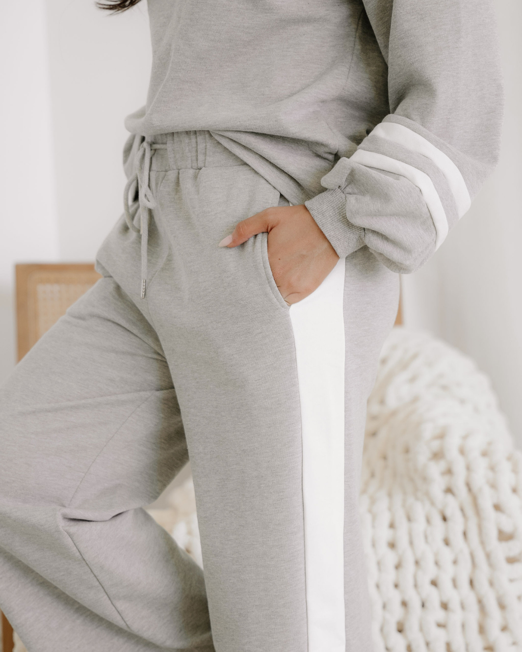 Jordyn Varsity Long Sleeve Pullover and Pants Set | Gray