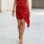 Double Layer Asymmetrical Hem Mini Skirt