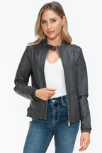 Biker Jacket with Side Zip Pockets Charcoal