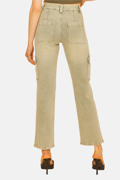 Straight Leg Jeans with Cargo Pockets Sage