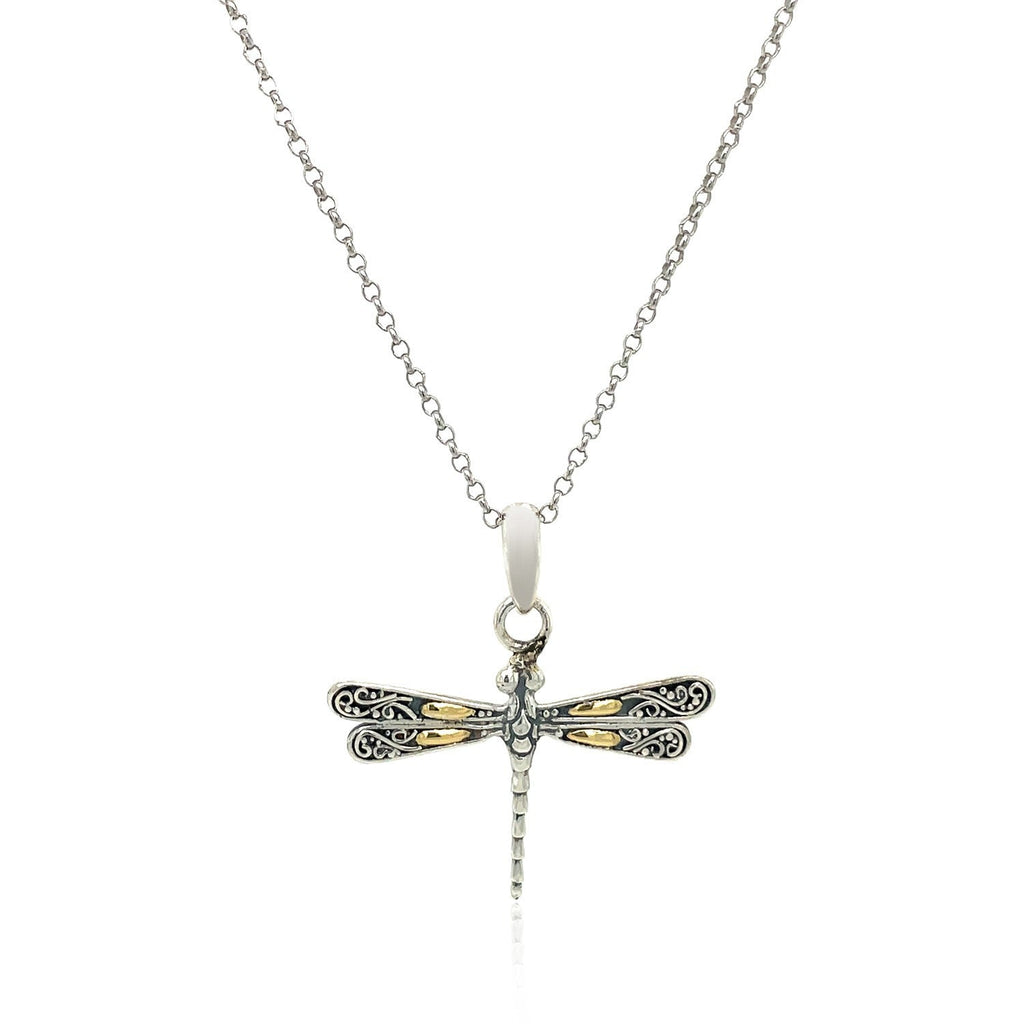 18K Yellow Gold and Sterling Silver Pendant in a Dragonfly Design