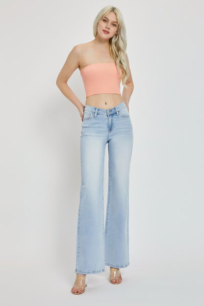 Wide Leg V-Dipped Front Waist Jeans