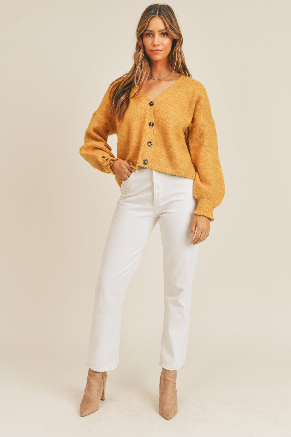 Button Down Sweater Cardigan Mustard