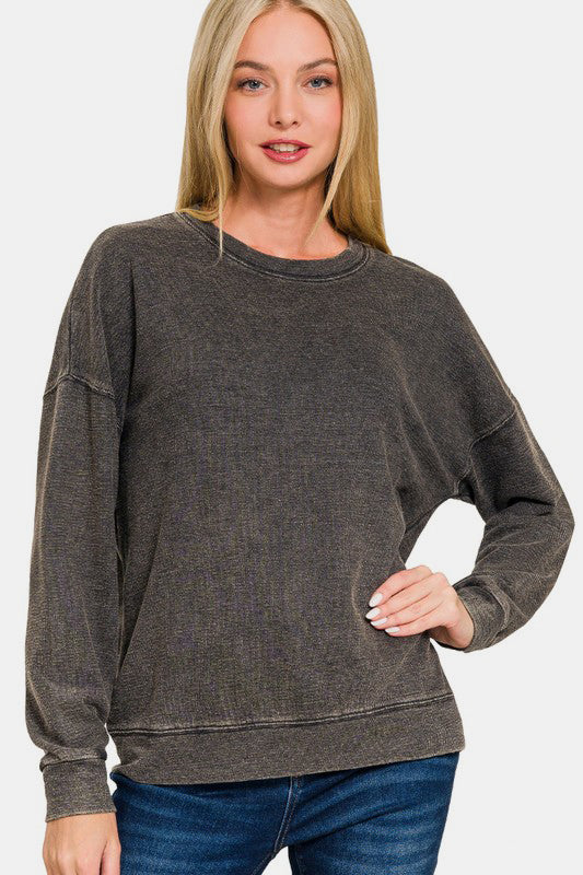 Black Washed Dropped Shoulder Sweatshirt