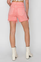 Risen Raw Hem High Rise Distressed Denim Shorts