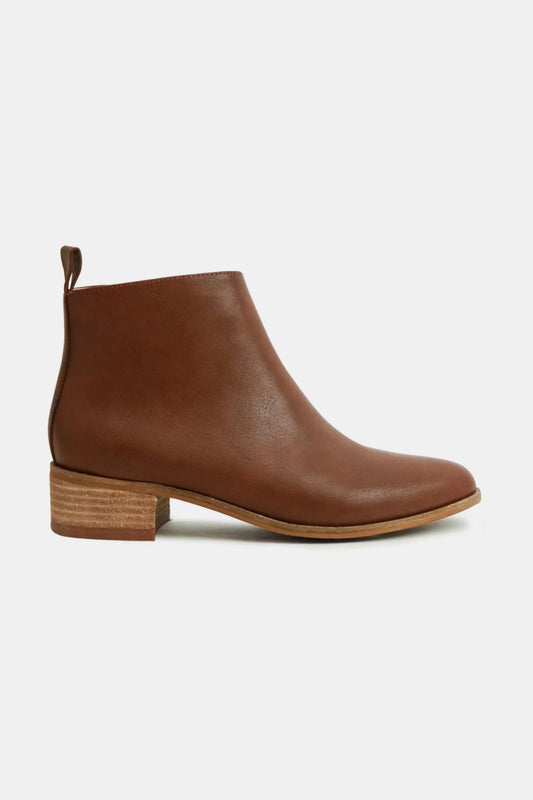 Brown PU Leather Block Heel Boots