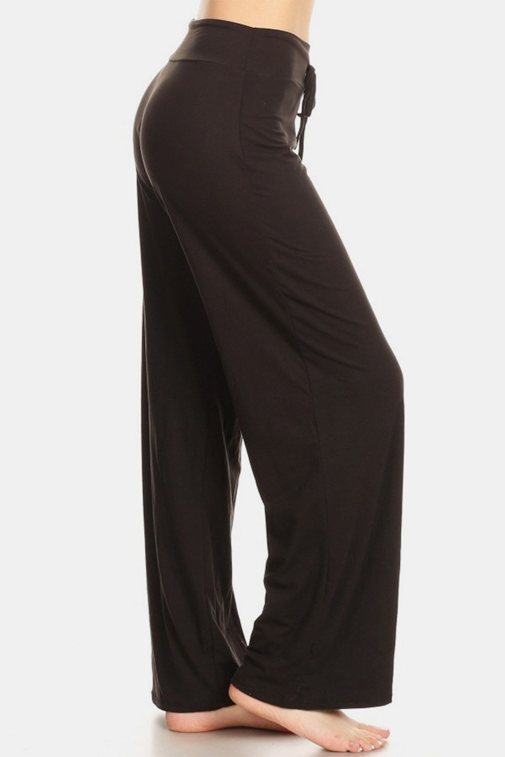 High Waist Drawstring Wide Leg Pants Black
