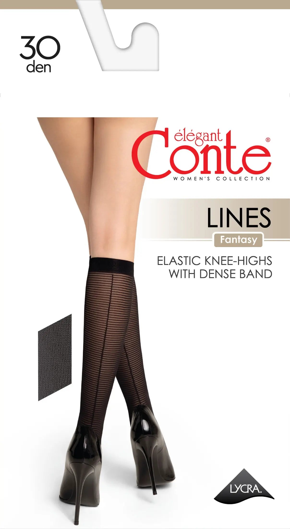 Conte Lines Fantasy Knee Highs | Horizontal Stripes and Seam Effect