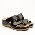 Laura by LEON Women’s Leather Sandal | Comfort Slide Slip-On with Velcro Straps
