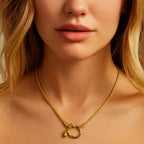 Lucky Lock Carabiner Necklace Two-Tone Mixed Metal Horseshoe Pendant Chain